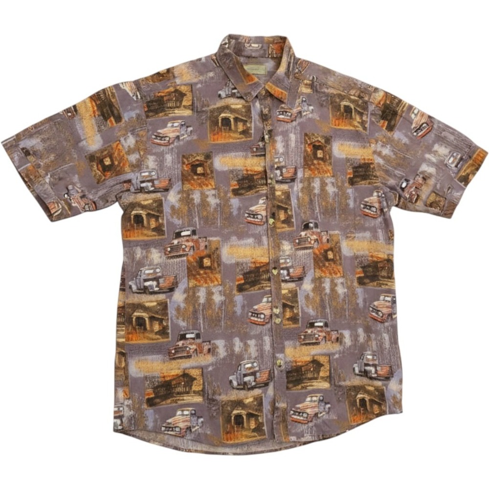 Clearwater Outfitters Mens XXL Vintage Truck American Flag Cotton Button Shirt